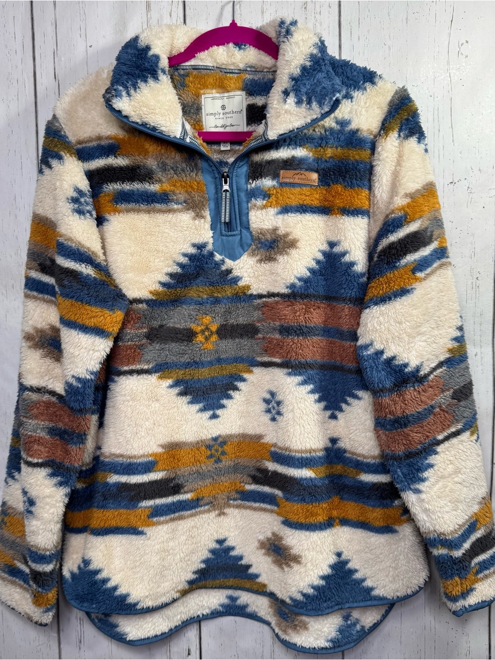 Simply Southern Sherpa Pullover XL Southwestern Aztec Quarter Zip Fleece Cabin